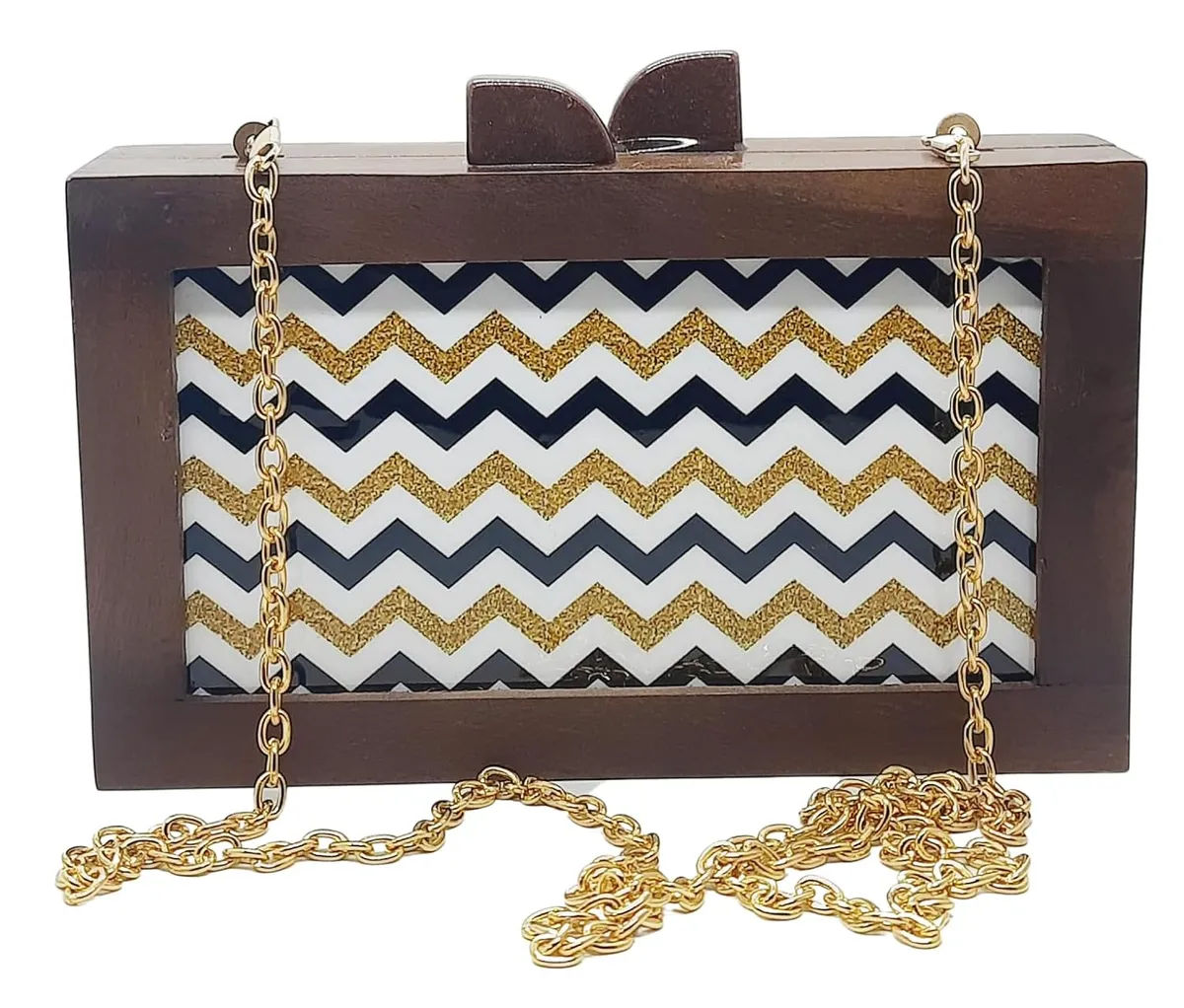 Tara Brown Wooden Slim Rectangular Clutch Bag